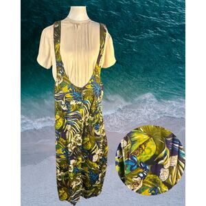 Vintage 80s Outback Red Tropical Jungle Column Overall Midi Dress 12